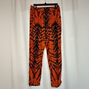 Raquel Allegra Silk Orange/Red and Black Tie-Dye Pants Size 1